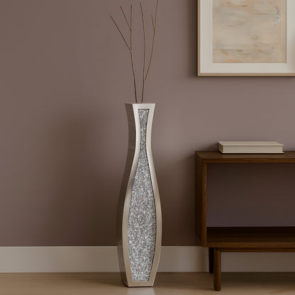 36" Silver Faux Crystal And Mirrored Glass Floor Vase-0