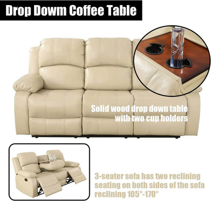 Beige Leather Reclining Sofa Set - Loft&Timber