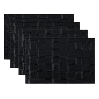 18" Set of Four Black Basketweave Faux Leather Placemats-1