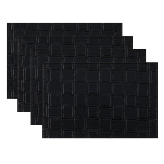 18" Set of Four Black Basketweave Faux Leather Placemats-1