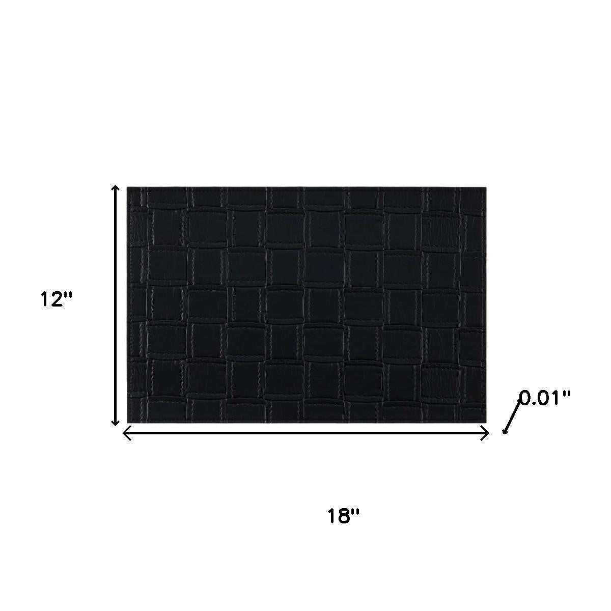 18" Set of Four Black Basketweave Faux Leather Placemats-6