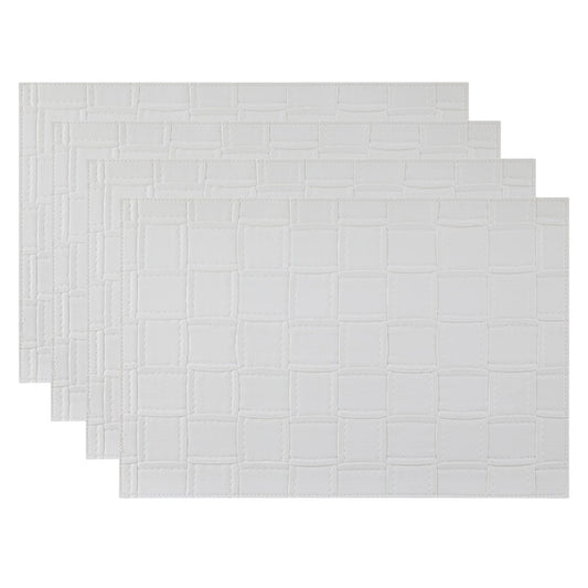 18" Set of Four White Basketweave Faux Leather Placemats-1