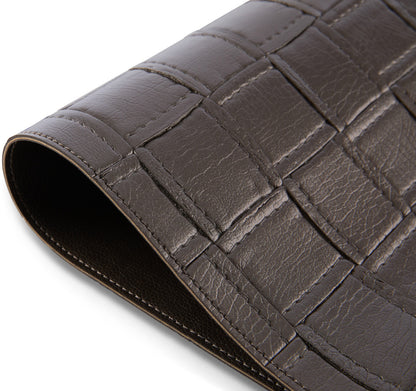 18" Set of Four Espresso Basketweave Faux Leather Placemats-3