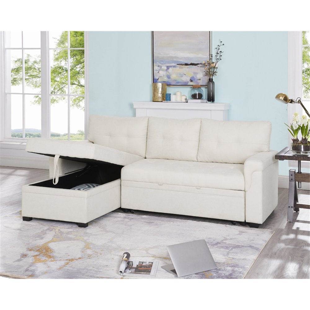 L-Shaped Velvet Sleeper Sectional with Storage - Loft&Timber