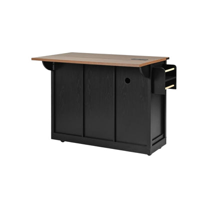 54" Black Wood Rolling Kitchen Island-3