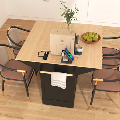 56" Black Wood Rolling Kitchen Island With Storage-8