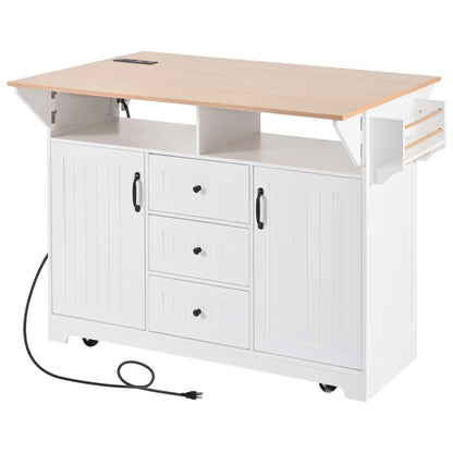 56" White Wood Rolling Kitchen Island With Storage-1