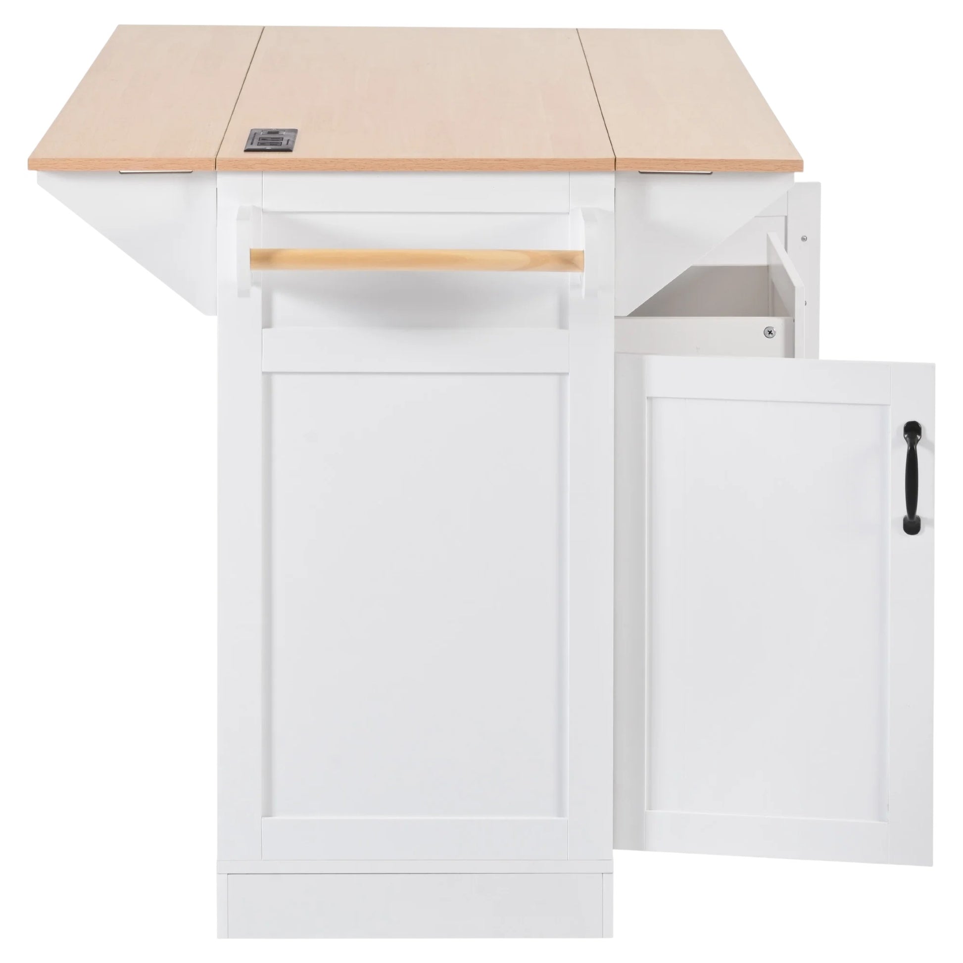 56" White Wood Rolling Kitchen Island With Storage-6
