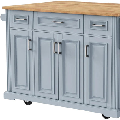 54" Light Blue Wood Rolling Kitchen Island With Storage-3