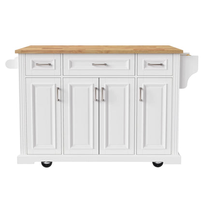 54" White Wood Rolling Kitchen Island With Storage-2