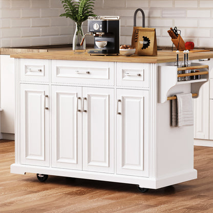 54" White Wood Rolling Kitchen Island With Storage-8