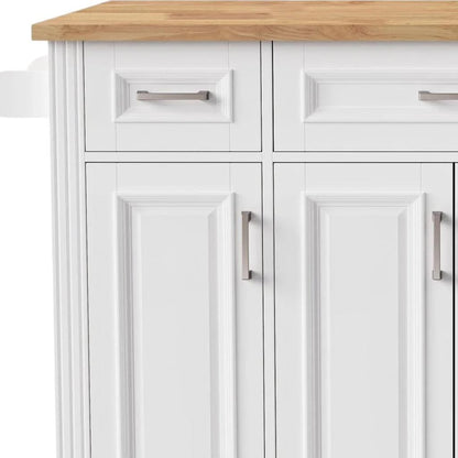 54" White Wood Rolling Kitchen Island With Storage-4