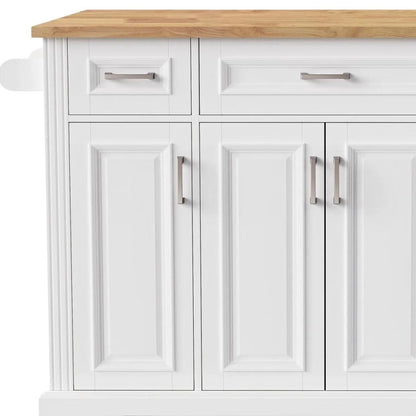 54" White Wood Rolling Kitchen Island With Storage-5