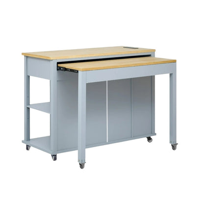 47" Light Blue Wood Rolling Kitchen Island With Storage-4