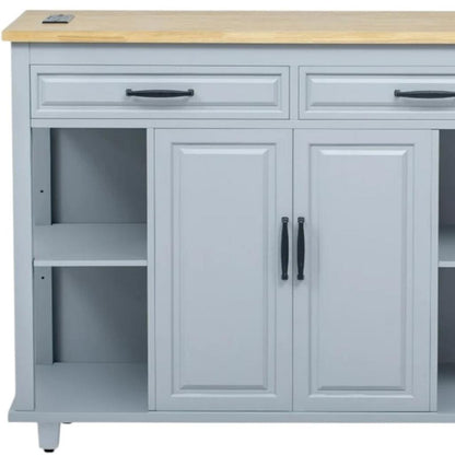 47" Light Blue Wood Rolling Kitchen Island With Storage-7