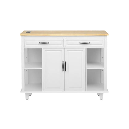 47" White Wood Rolling Kitchen Island With Storage-1