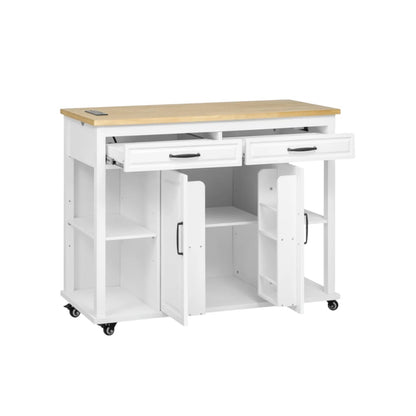 47" White Wood Rolling Kitchen Island With Storage-2