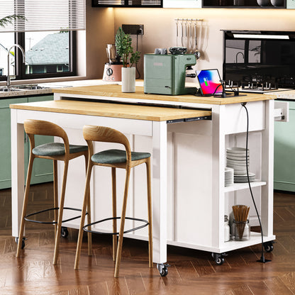 47" White Wood Rolling Kitchen Island With Storage-6