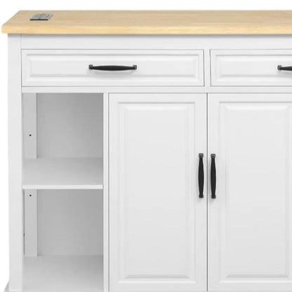 47" White Wood Rolling Kitchen Island With Storage-4