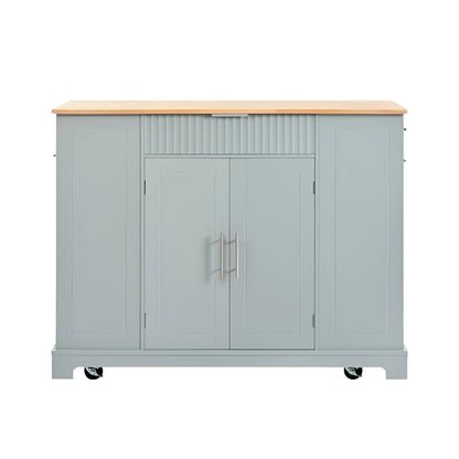 49" Light Blue Wood Rolling Kitchen Island With Storage-1