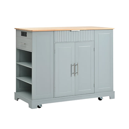 49" Light Blue Wood Rolling Kitchen Island With Storage-2