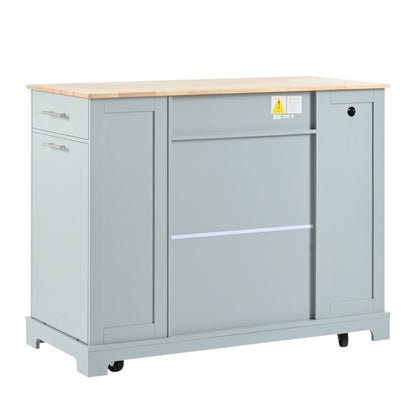 49" Light Blue Wood Rolling Kitchen Island With Storage-3