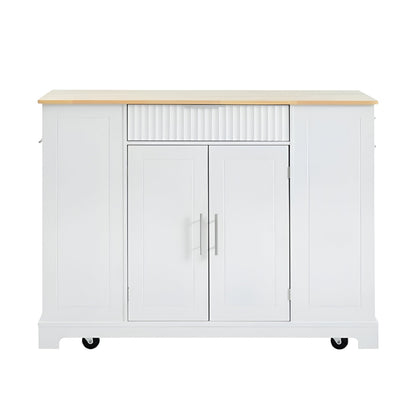 49" White Wood Rolling Kitchen Island With Storage-1