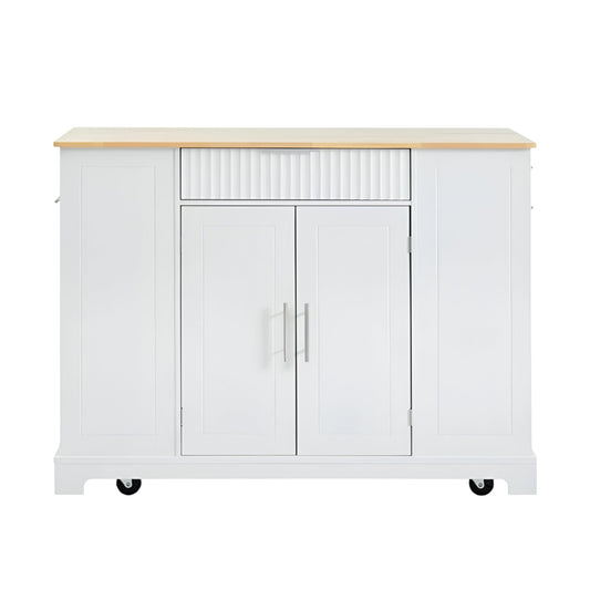 49" White Wood Rolling Kitchen Island With Storage-1