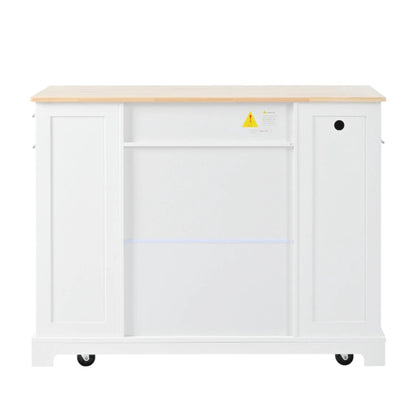 49" White Wood Rolling Kitchen Island With Storage-3