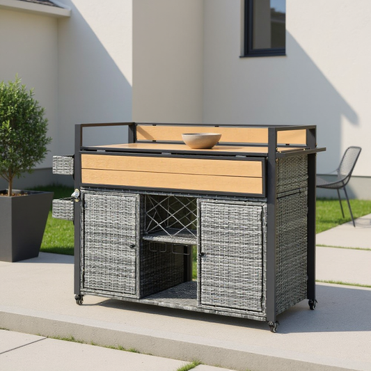 53" Gray Wood and Metal Rolling Kitchen Island With Storage-0