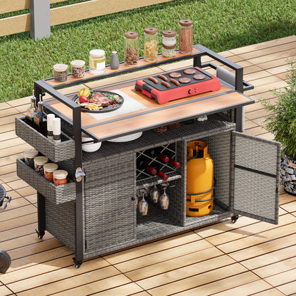 53" Gray Wood and Metal Rolling Kitchen Island With Storage-8