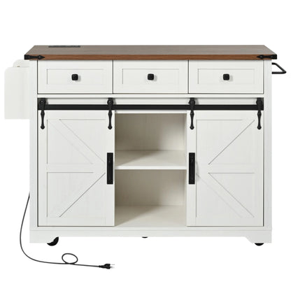 54" White Wood Rolling Kitchen Island-5