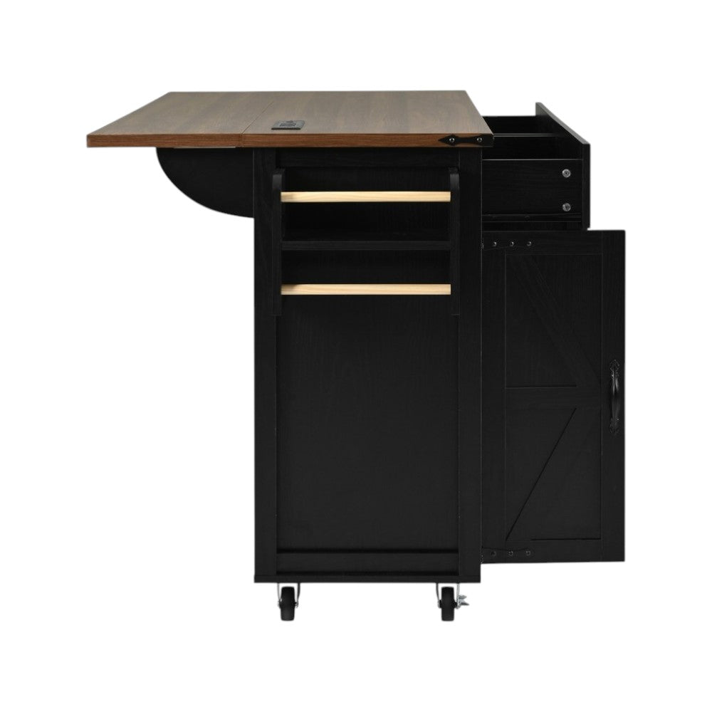 54" Black Wood Rolling Kitchen Island-3