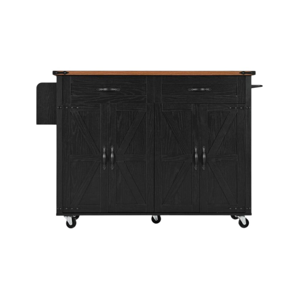 54" Black Wood Rolling Kitchen Island-2