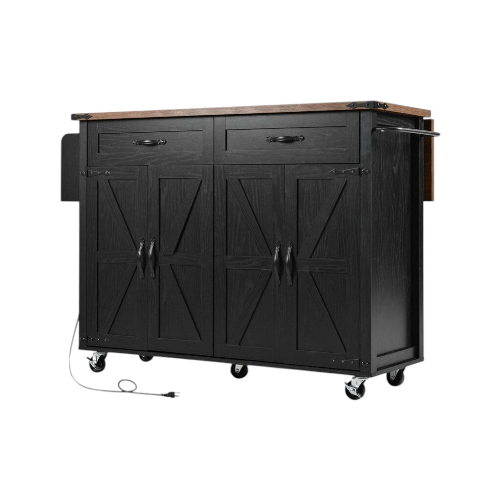 54" Black Wood Rolling Kitchen Island-4