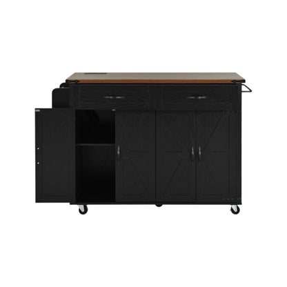 54" Black Wood Rolling Kitchen Island-5