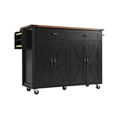 54" Black Wood Rolling Kitchen Island-7