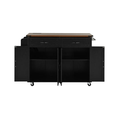 54" Black Wood Rolling Kitchen Island-8