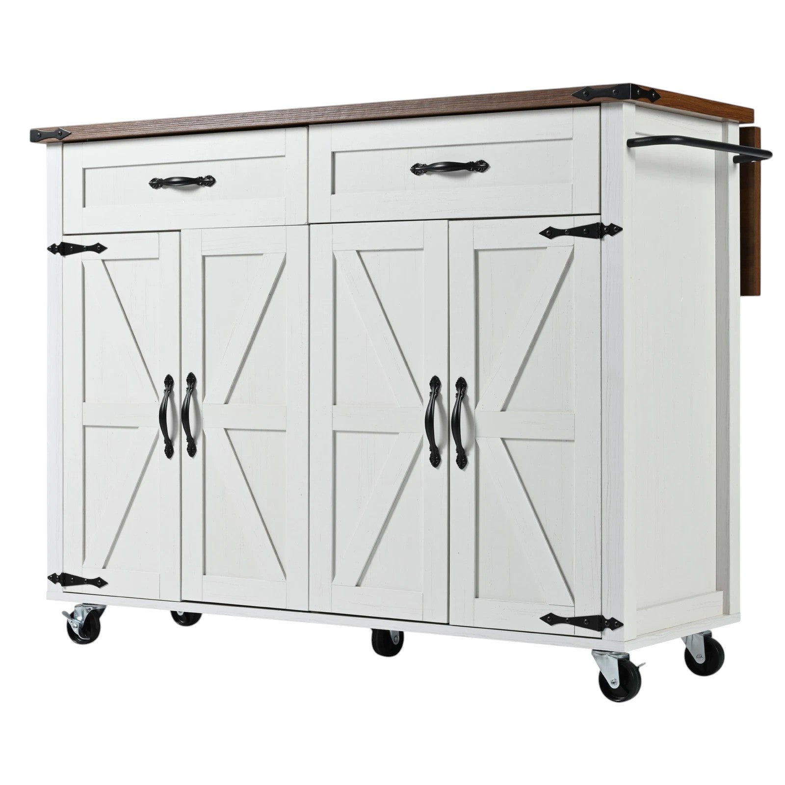 54" White Wood Rolling Kitchen Island-2