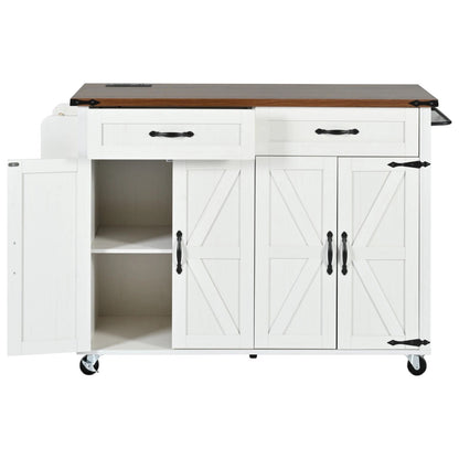 54" White Wood Rolling Kitchen Island-4