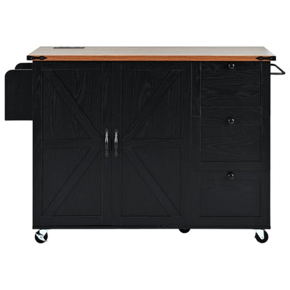 55" Black Wood Rolling Kitchen Island-2