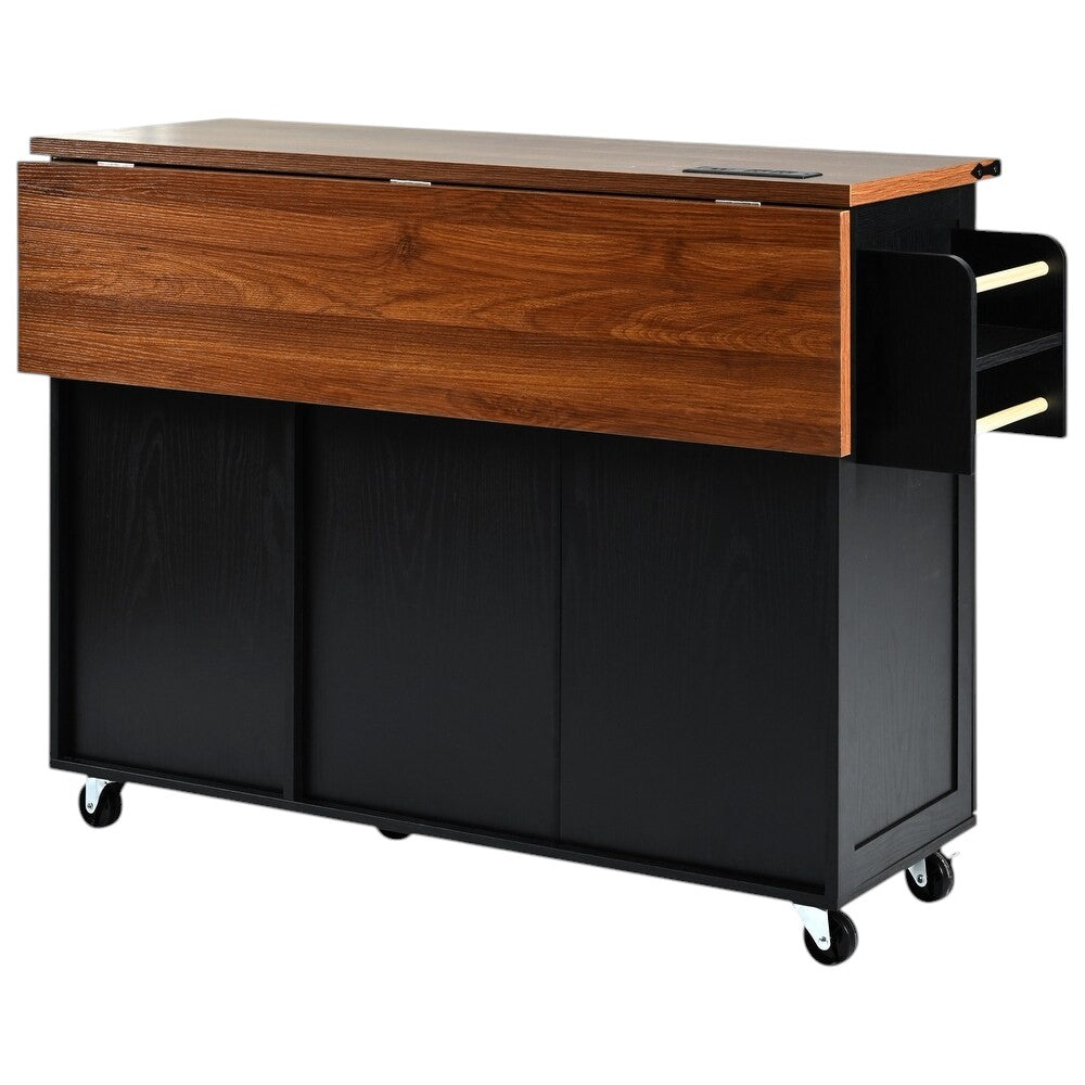 55" Black Wood Rolling Kitchen Island-3