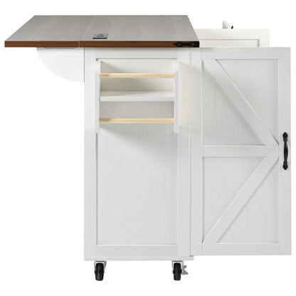 55" White Wood Rolling Kitchen Island-3