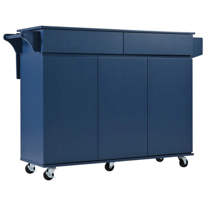 53" Navy Blue Wood Rolling Kitchen Island-4