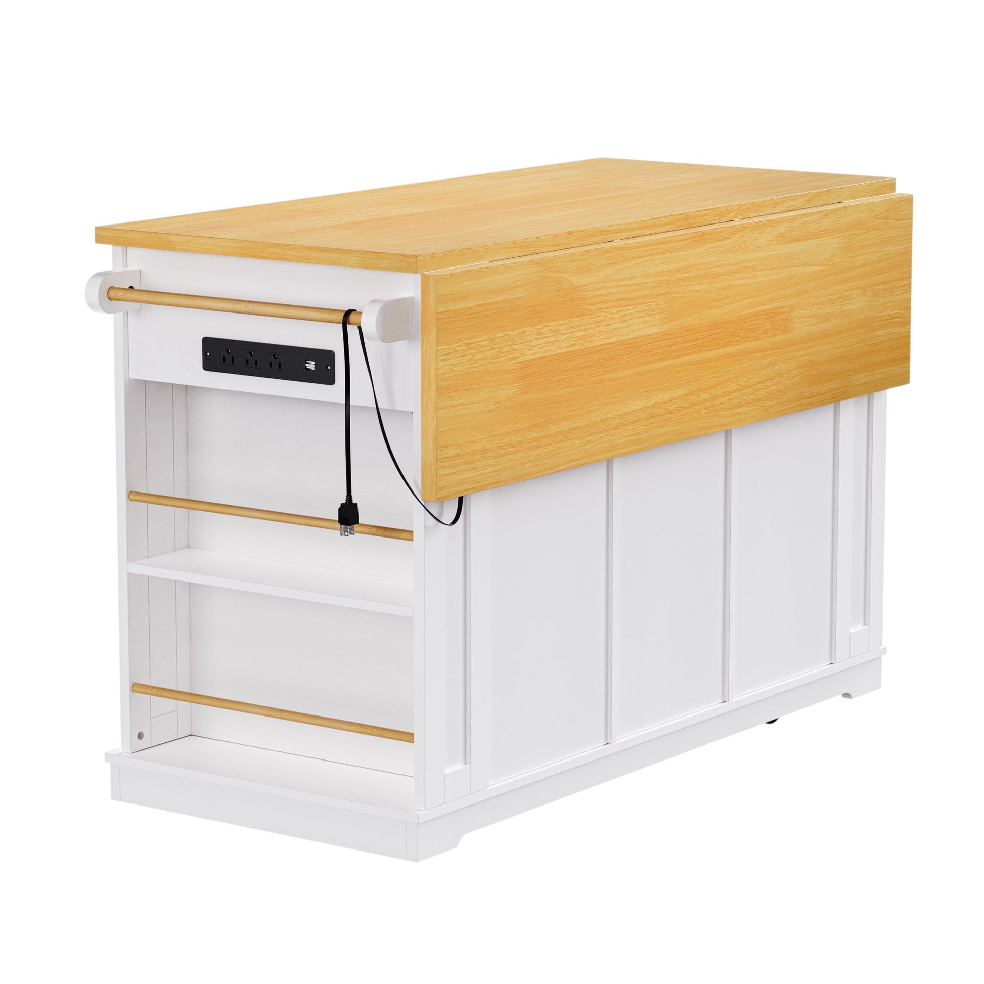 53" White Wood Rolling Kitchen Island With Storage-3