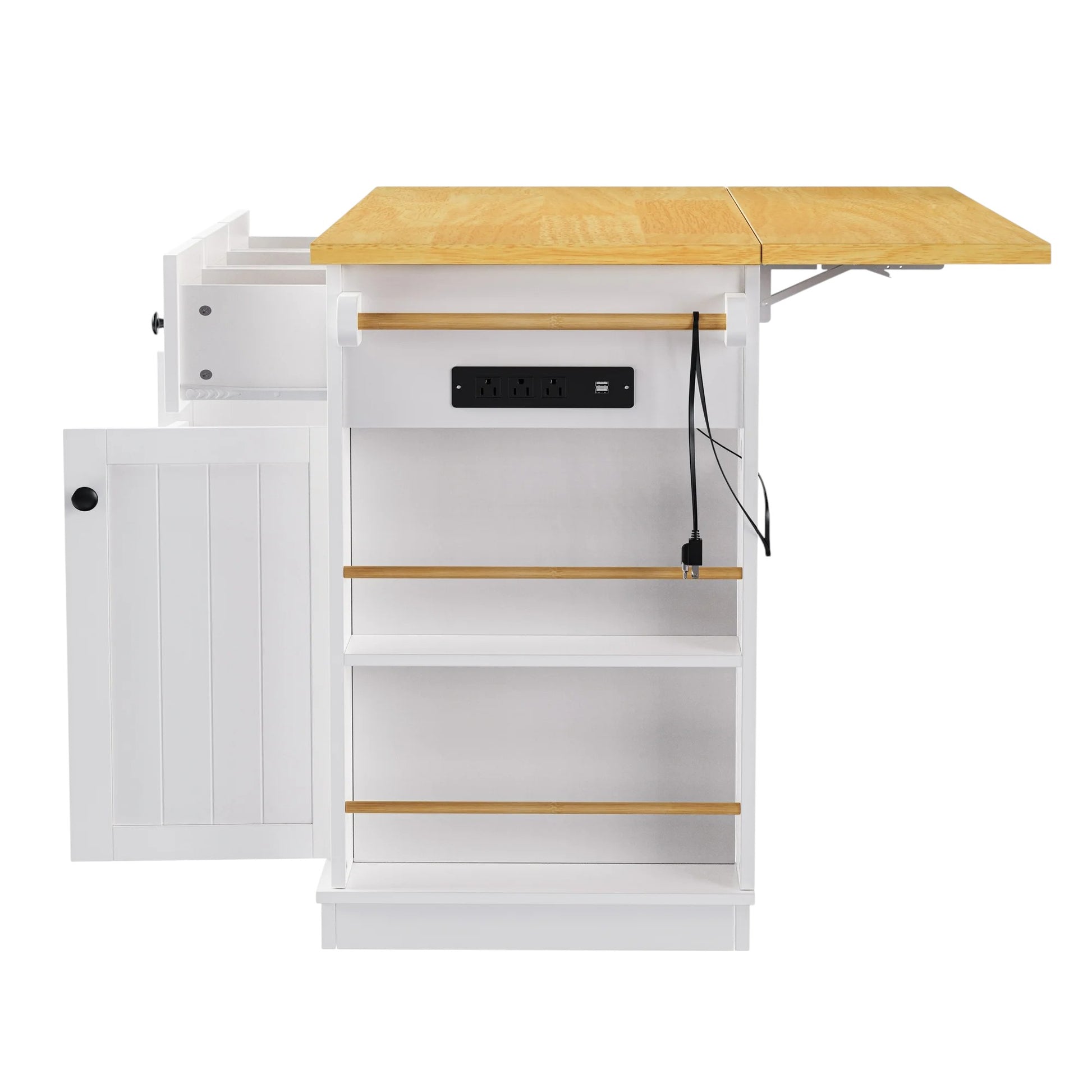 53" White Wood Rolling Kitchen Island With Storage-4