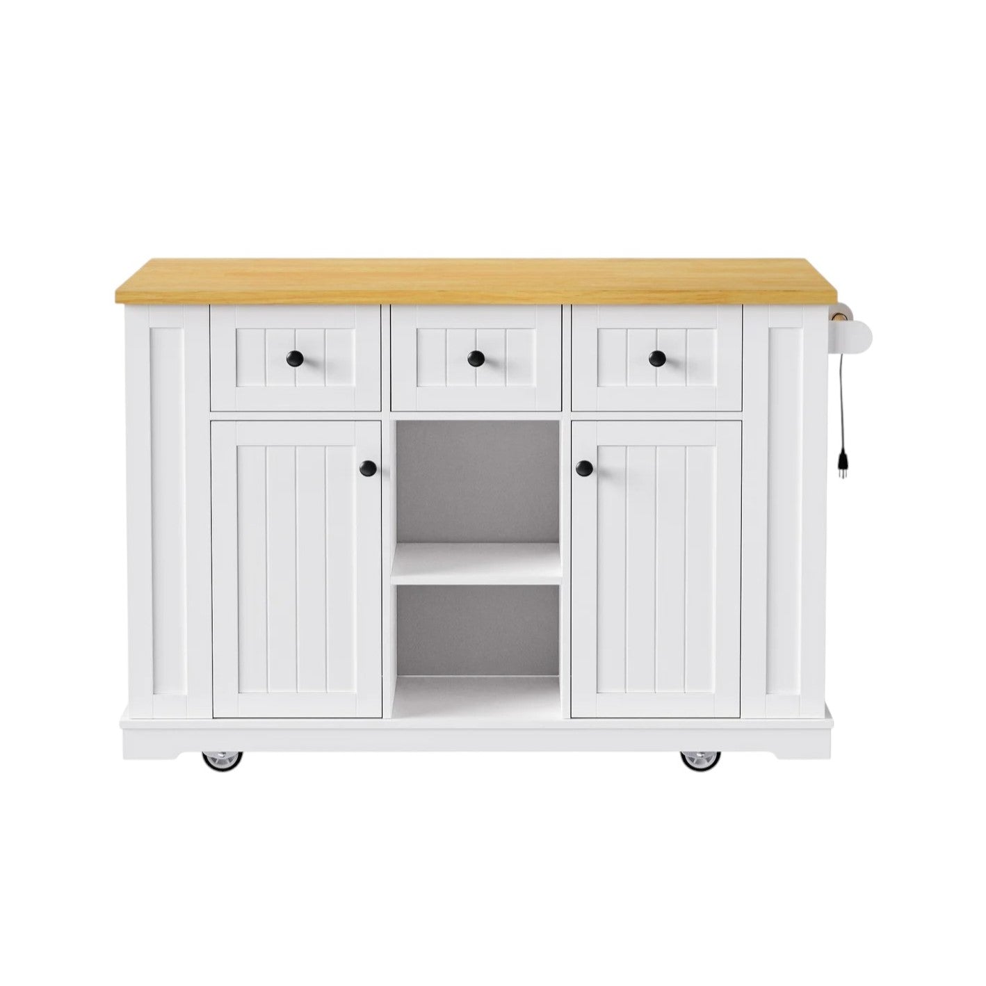 53" White Wood Rolling Kitchen Island With Storage-2