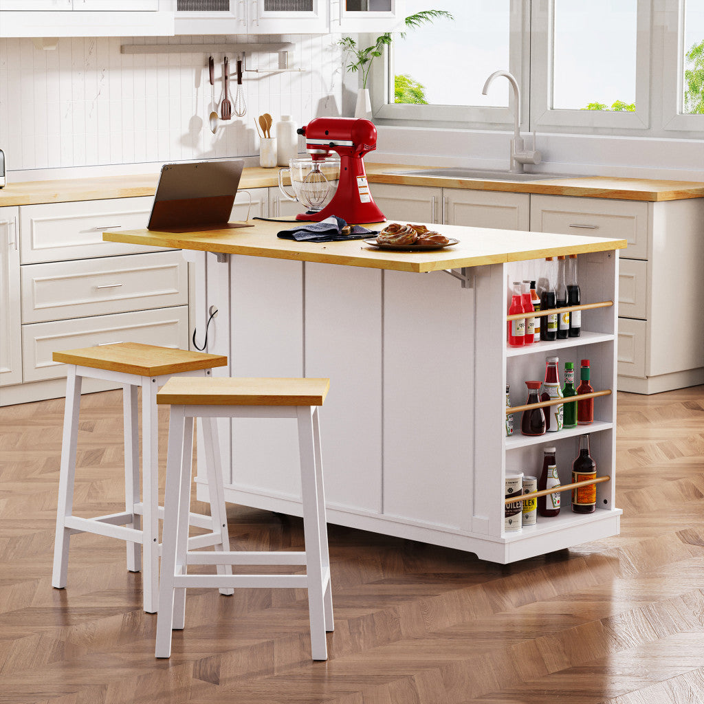 53" White Wood Rolling Kitchen Island With Storage-8