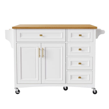 52" White Wood Rolling Kitchen Island-2