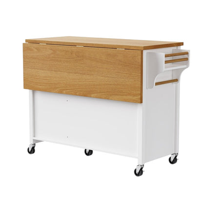 52" White Wood Rolling Kitchen Island-6